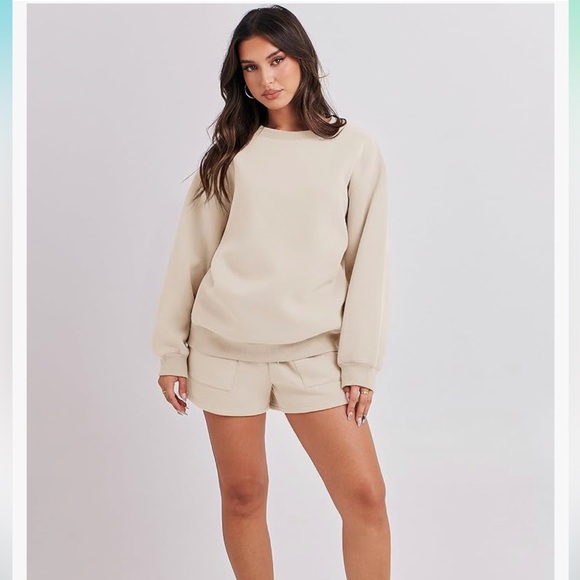 ANRABESS Women 2 Piece Outfits Sweat Shorts Vanilla Sz.M - Picture 2 of 7